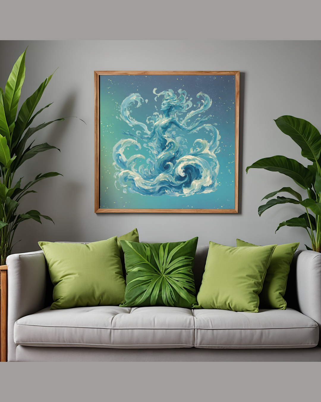 Ocean Wave Goddess Art Print | Sea Spirit Mythical Digital Download | Fantasy Mermaid Water Elemental Wall Art | High-Res Printable PNG
