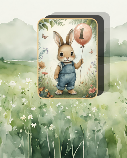 1st Birthday Card – Printable Bunny Birthday Card for Kids | Soft Pastel Design