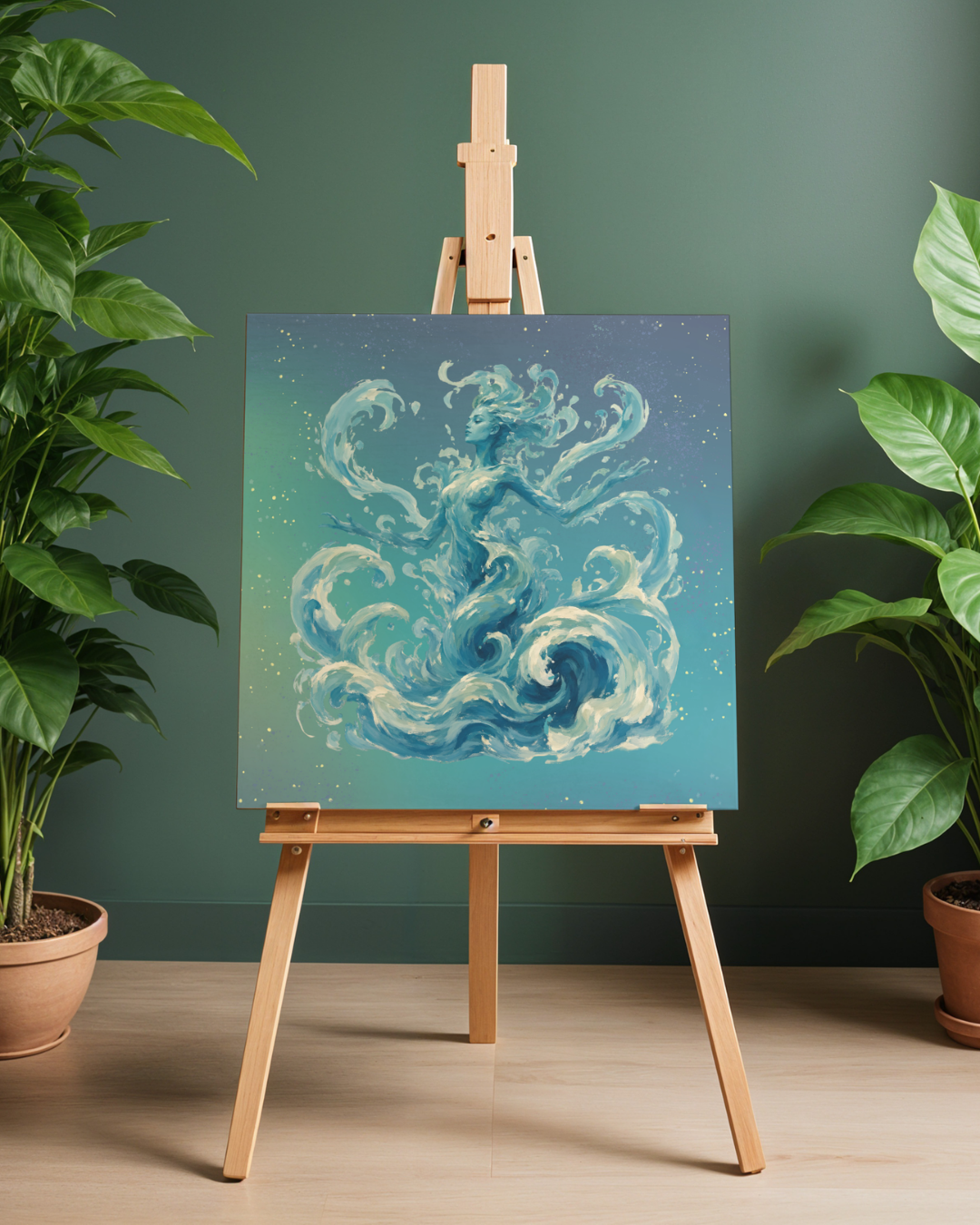 Ocean Wave Goddess Art Print | Sea Spirit Mythical Digital Download | Fantasy Mermaid Water Elemental Wall Art | High-Res Printable PNG