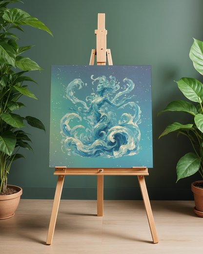 Ocean Wave Goddess Art Print | Sea Spirit Mythical Digital Download | Fantasy Mermaid Water Elemental Wall Art | High-Res Printable PNG