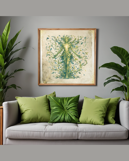 Heart of the Forest Goddess Art Print | Luxury Botanical Leaves Wall Decor, High-End Nature Spirit Digital Download PNG