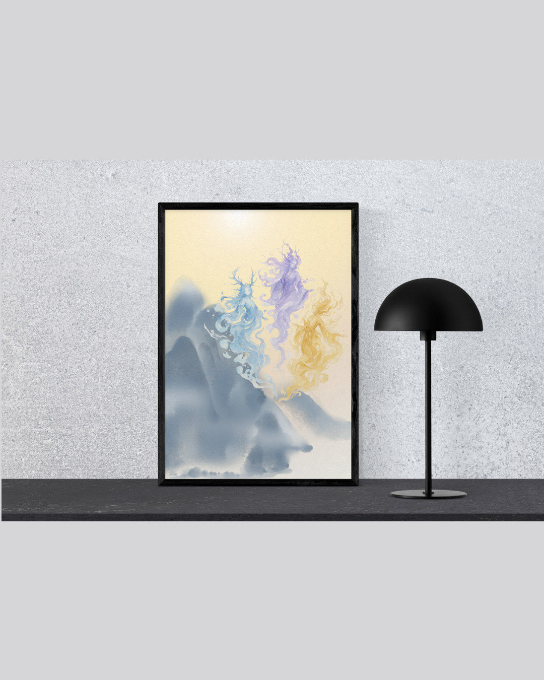 The Three Mountain Spirits – Mythical Goddess Art Print | Luxury Landscape Wall Decor, High-End Celestial Digital Download PNG