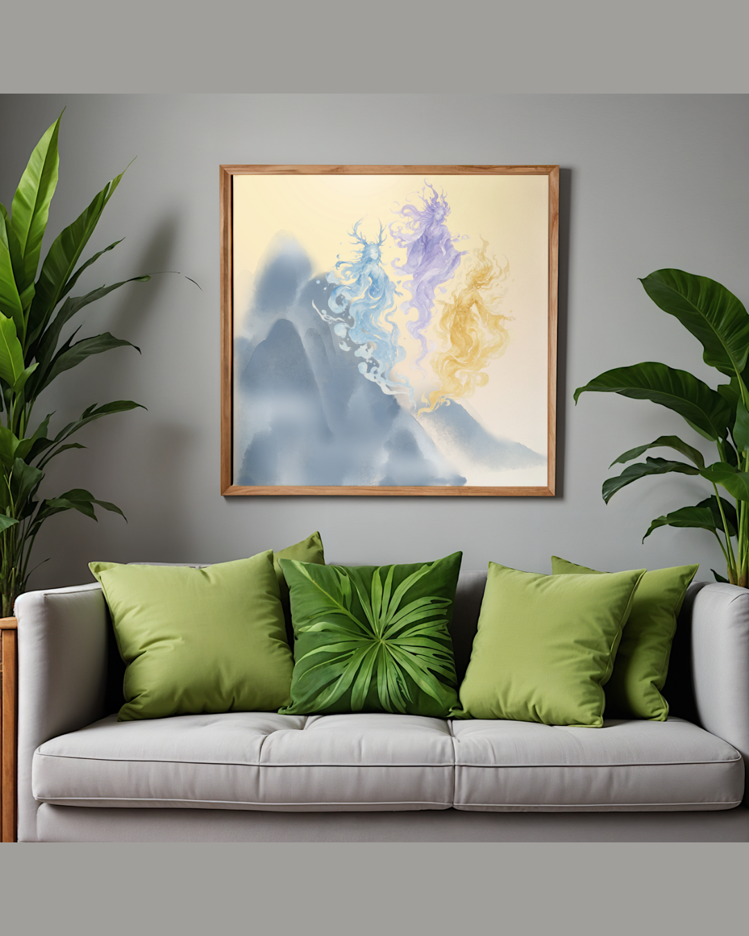 The Three Mountain Spirits – Mythical Goddess Art Print | Luxury Landscape Wall Decor, High-End Celestial Digital Download PNG