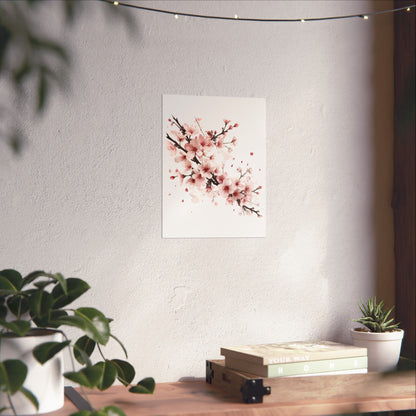 Chinese Cherry Blossom Wall Art | Watercolor Sakura Print, Oriental Floral Poster