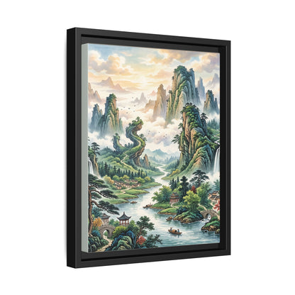 Framed Chinese Landscape | Ink River & Mountain Art | Oriental Wall Decor