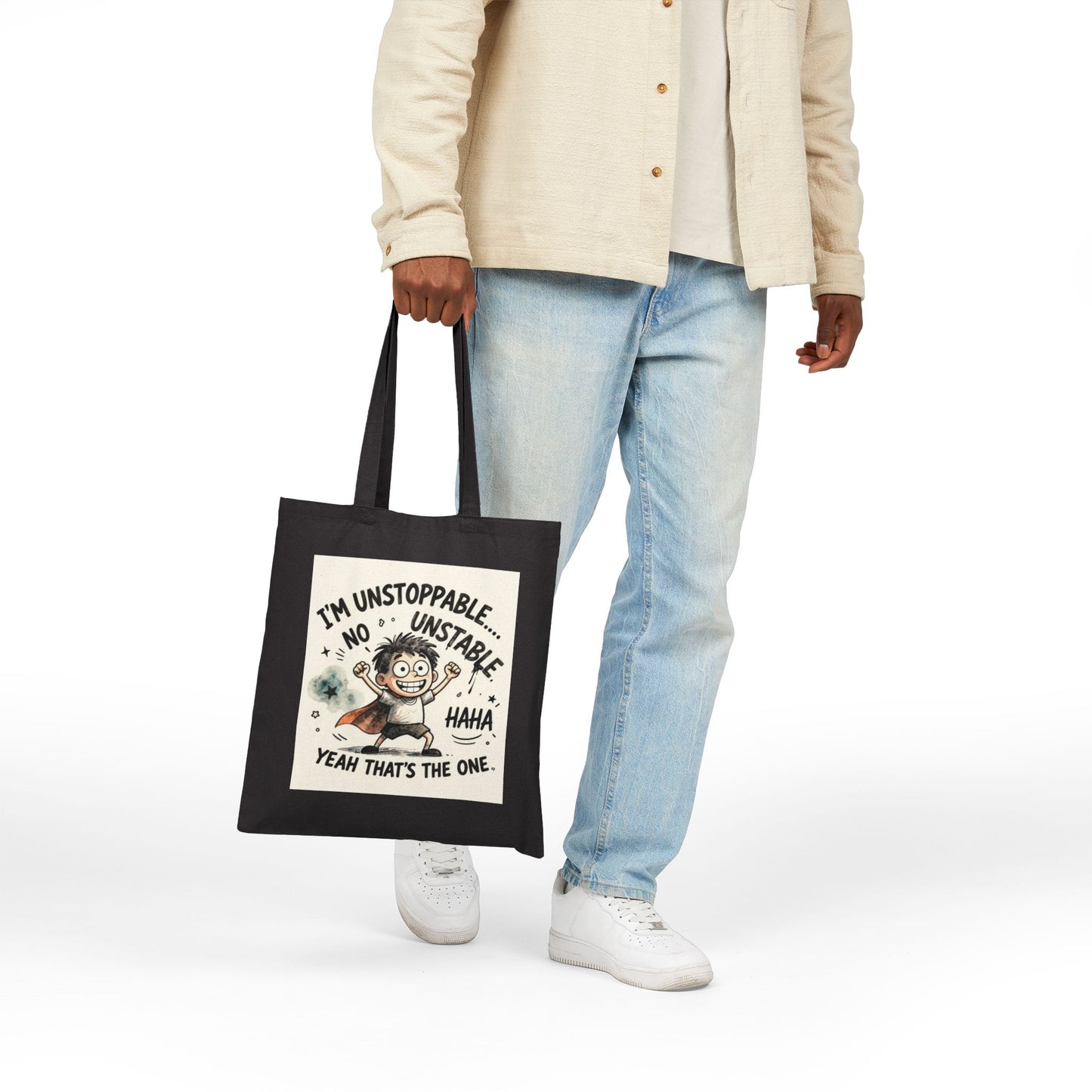 Cotton Canvas Tote Bag | Unstable Humor Tote Bag | Funny Quote Cartoon Bag | Mood Graphic Tote