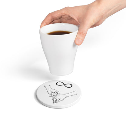 Infinity Pinky Promise Ceramic Coaster | Hand Holding Illustration, Minimal Love Symbol