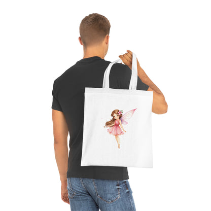 Fairy Tote Bag — Pink Flower Fairy Cotton Tote | Fantasy Character Art