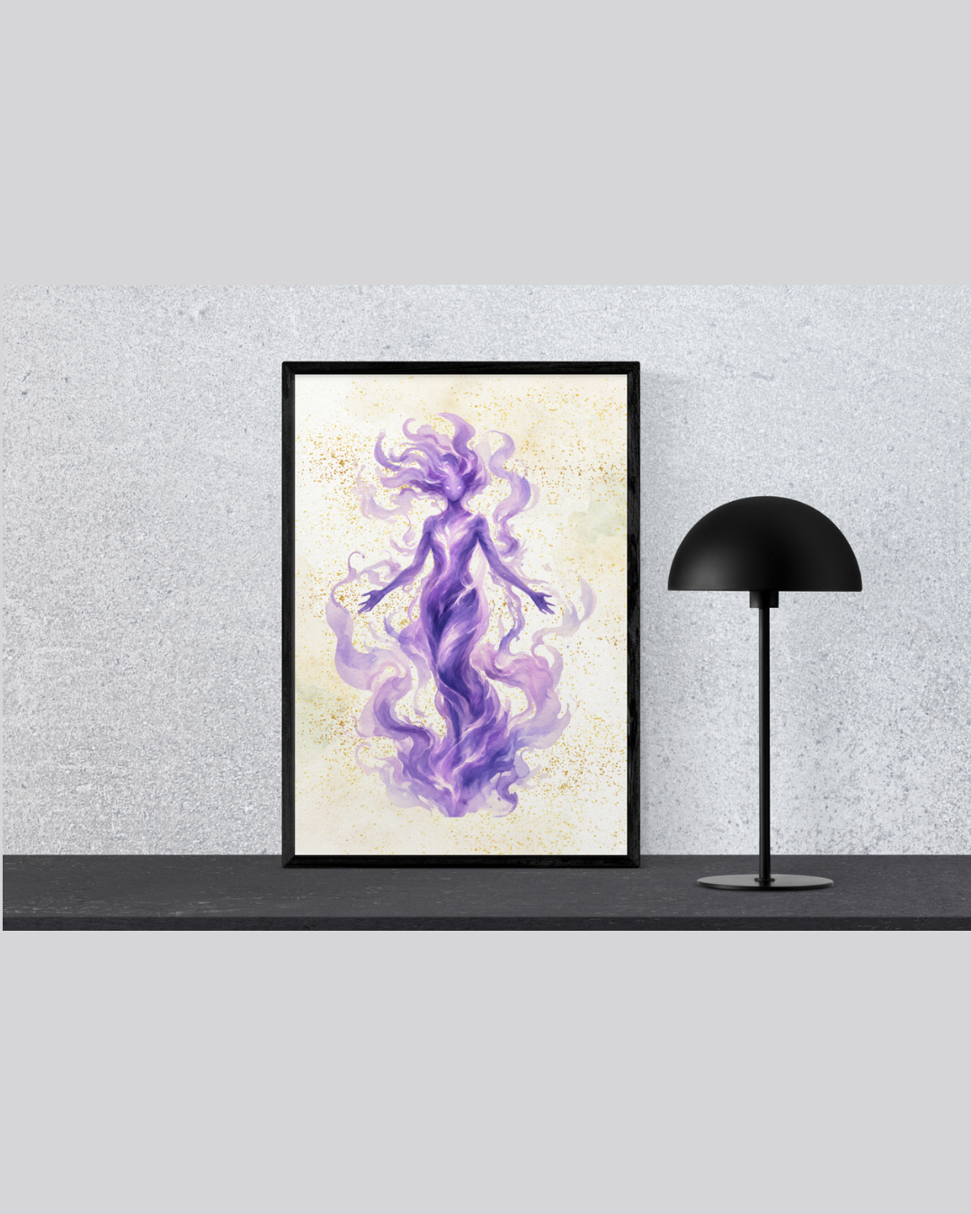 Purple Flame Goddess Art Print | Luxury Cosmic Spirit Wall Decor, High-End Amethyst Fire Digital Download PNG