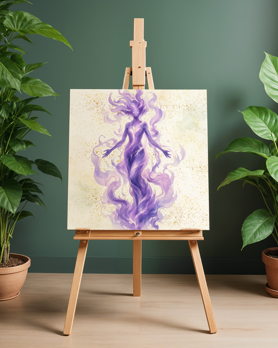 Purple Flame Goddess Art Print | Luxury Cosmic Spirit Wall Decor, High-End Amethyst Fire Digital Download PNG