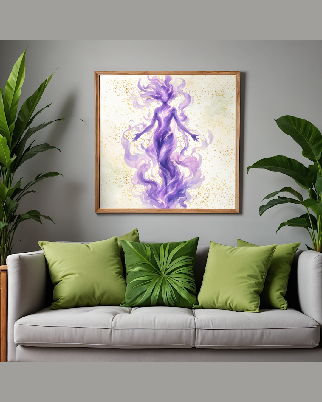 Purple Flame Goddess Art Print | Luxury Cosmic Spirit Wall Decor, High-End Amethyst Fire Digital Download PNG