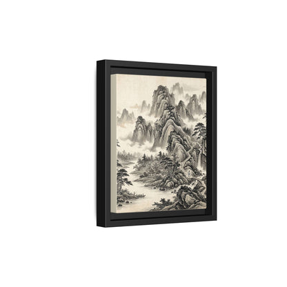 Framed Chinese Landscape | Ink Mountain Art Print | Zen Oriental Wall Decor