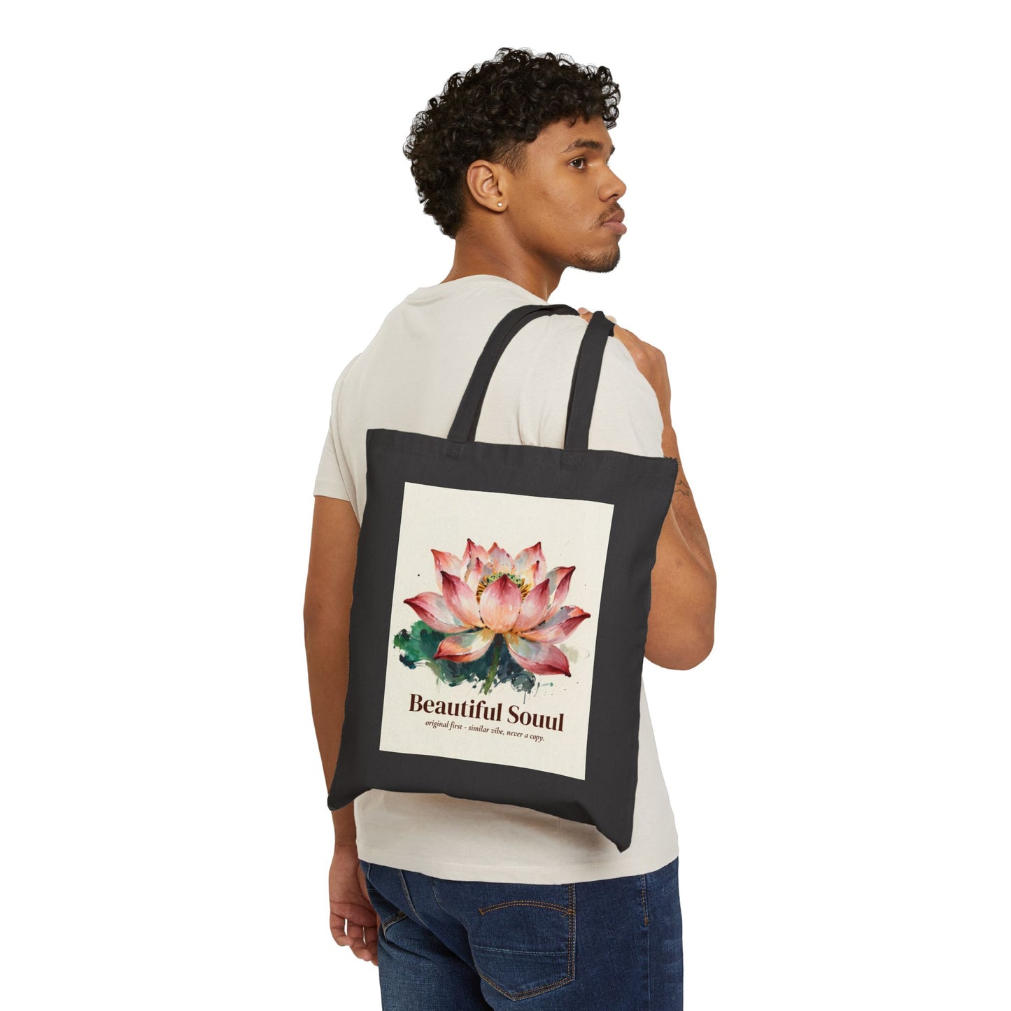 Lotus Flower "Beautiful Soul" Tote Bag | Canvas Shopper, Floral Watercolor