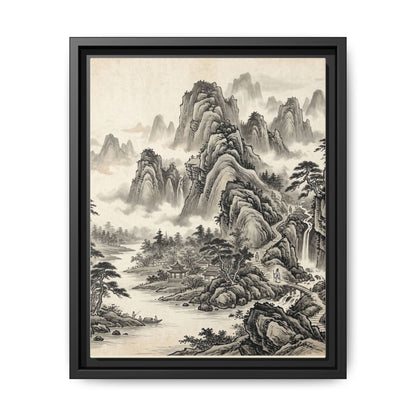 Framed Chinese Landscape | Ink Mountain Art Print | Zen Oriental Wall Decor