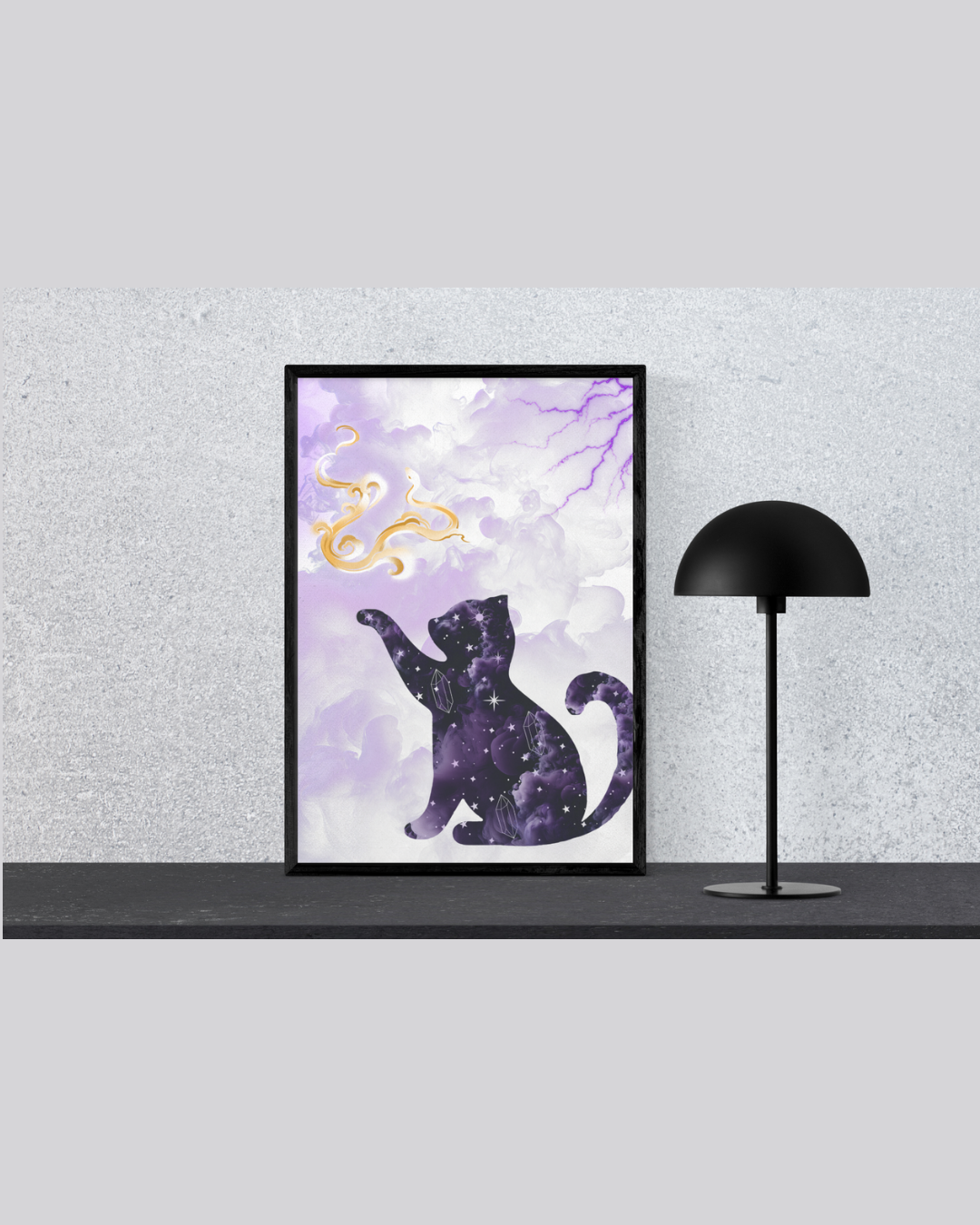 Celestial Cosmic Cat Art Print | Luxury Witchy Room Decor, High-End Mystical Galaxy Kitten Digital Download PNG