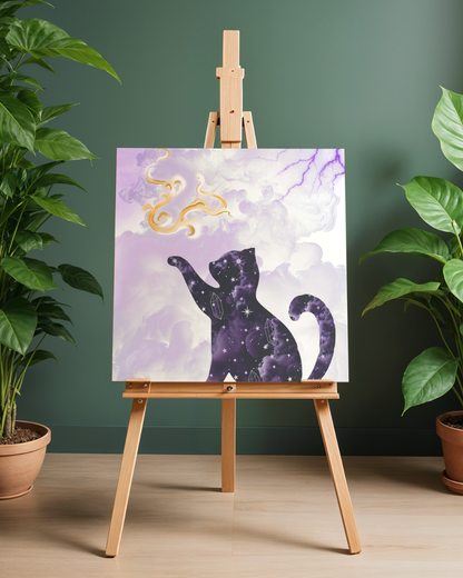 Celestial Cosmic Cat Art Print | Luxury Witchy Room Decor, High-End Mystical Galaxy Kitten Digital Download PNG