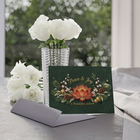 Peace & Joy Holiday Card — Festive Floral Christmas Greeting Card (Two-Sided)