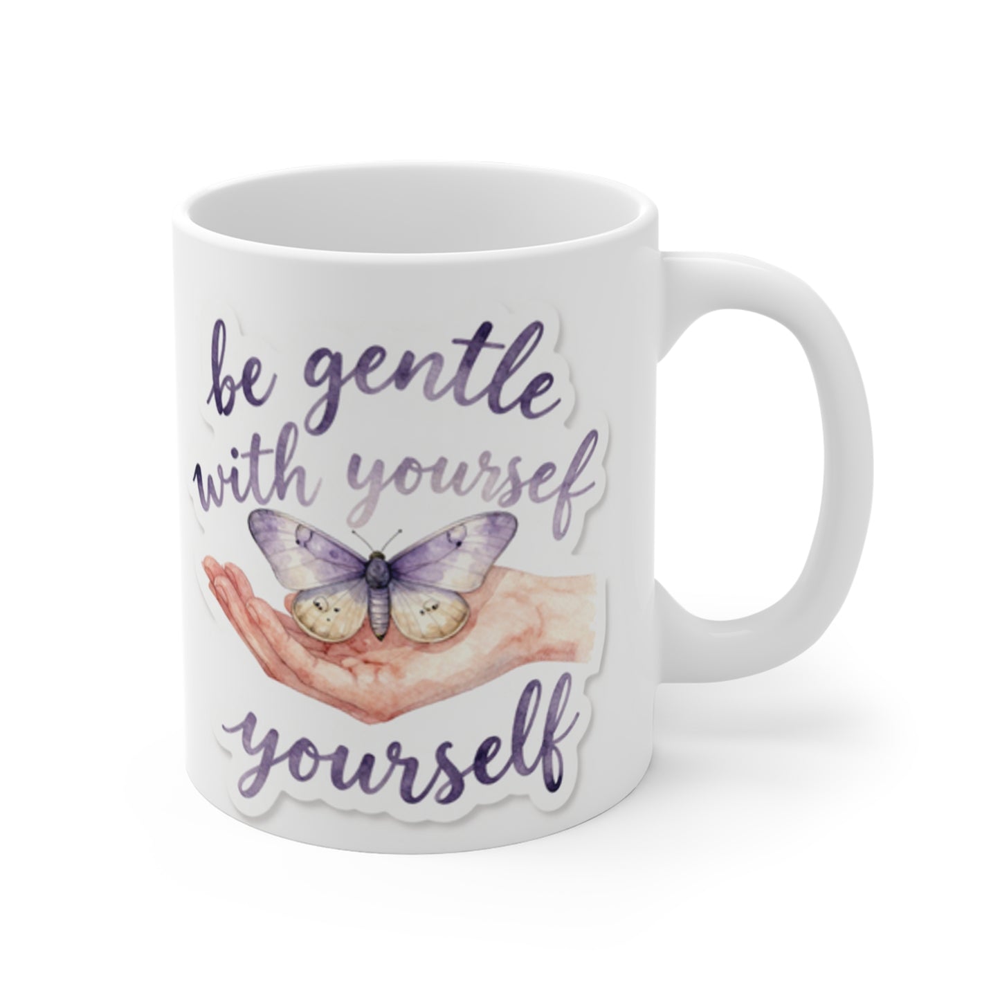 Be Gentle With Yourself Mug | Butterfly Self Care Cup | Minimalist Heart Mug Gift