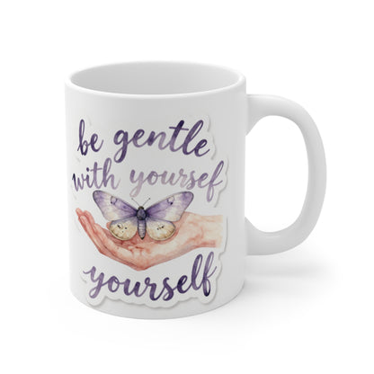 Be Gentle With Yourself Mug | Butterfly Self Care Cup | Minimalist Heart Mug Gift