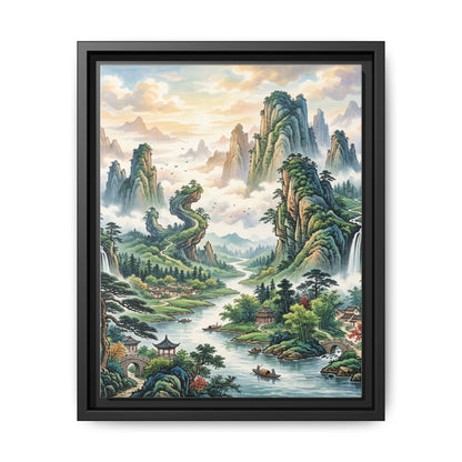 Framed Chinese Landscape | Ink River & Mountain Art | Oriental Wall Decor