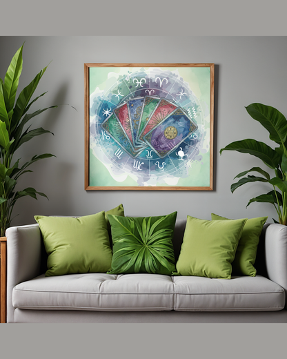 Mystical Tarot Cards Art Print | Luxury Zodiac Astrology Wall Decor, High-End Celestial Divination Digital Download PNG