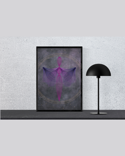 Sacred Geometry Angel Art Print | Luxury Mystic Goddess Wall Decor, High-End Abstract Celestial Digital Download PNG