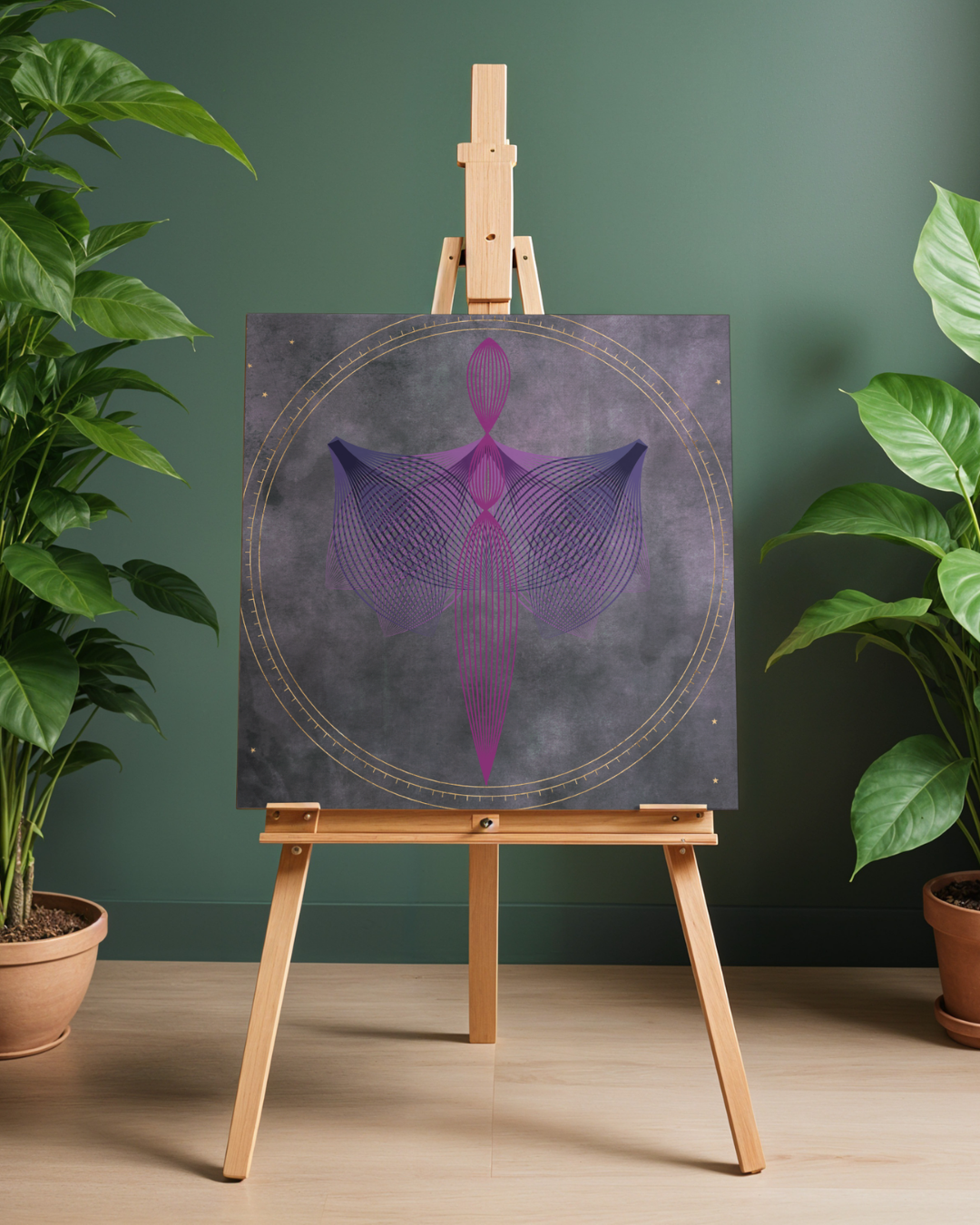 Sacred Geometry Angel Art Print | Luxury Mystic Goddess Wall Decor, High-End Abstract Celestial Digital Download PNG