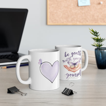 Be Gentle With Yourself Mug | Butterfly Self Care Cup | Minimalist Heart Mug Gift