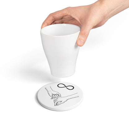 Infinity Pinky Promise Ceramic Coaster | Hand Holding Illustration, Minimal Love Symbol