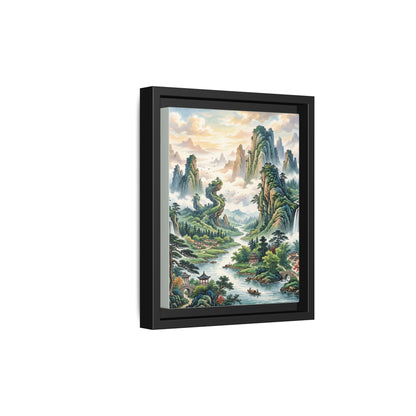 Framed Chinese Landscape | Ink River & Mountain Art | Oriental Wall Decor