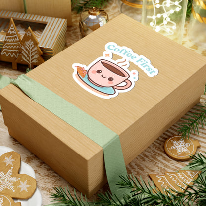 Coffee First – Waterproof Vinyl Sticker | Cute Coffee Lover Decal