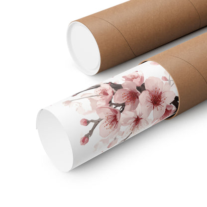 Chinese Cherry Blossom Wall Art | Watercolor Sakura Print, Oriental Floral Poster