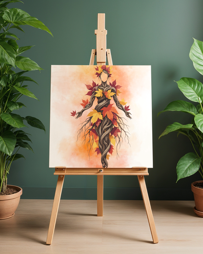 Autumn Spirit Earth Goddess Art Print | Luxury Fall Botanical Wall Decor, High-End Maple Leaves Digital Download PNG