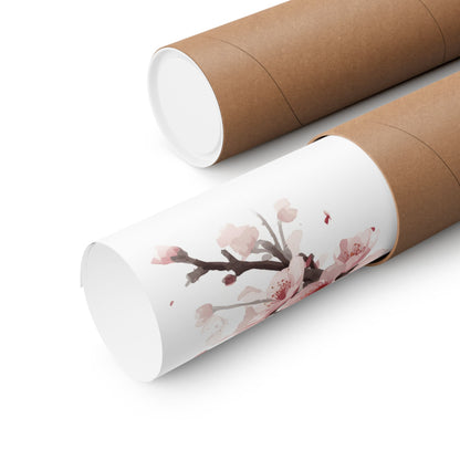 Chinese Cherry Blossom Wall Art | Watercolor Sakura Print, Oriental Floral Poster