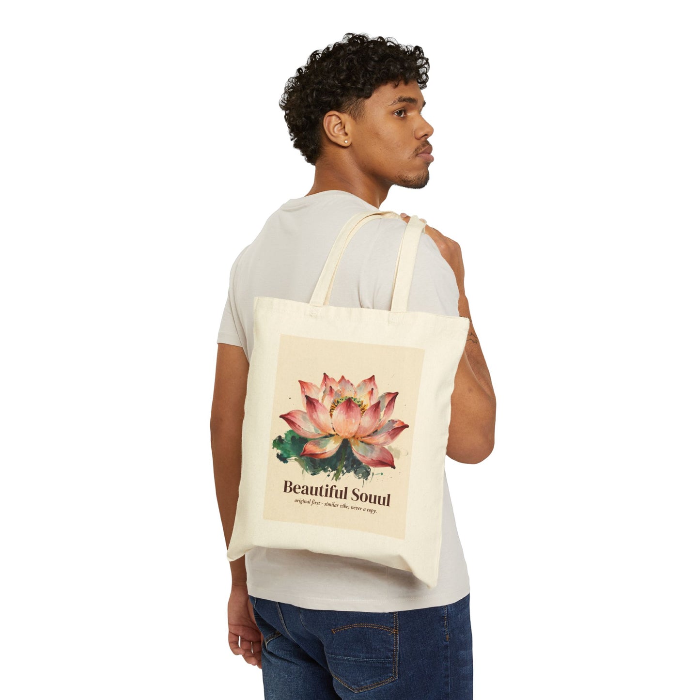 Lotus Flower "Beautiful Soul" Tote Bag | Canvas Shopper, Floral Watercolor