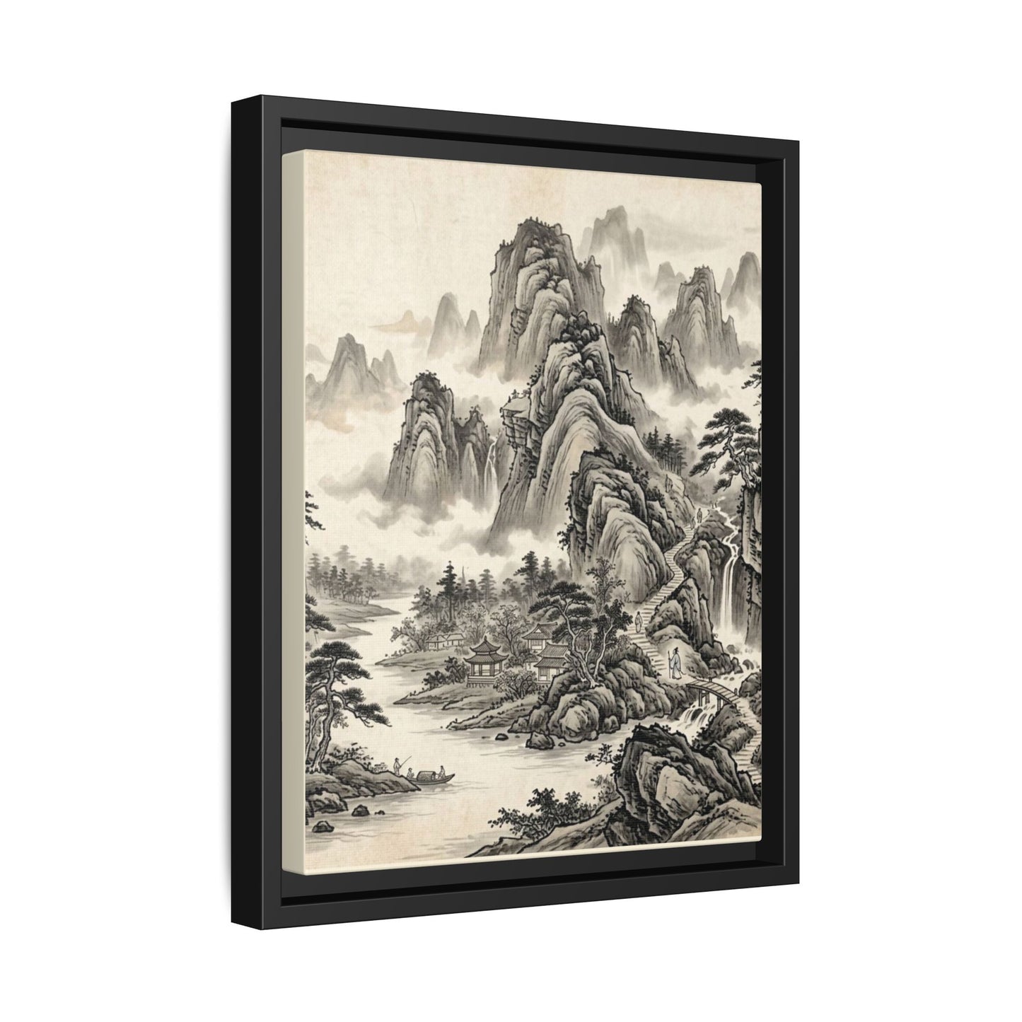 Framed Chinese Landscape | Ink Mountain Art Print | Zen Oriental Wall Decor