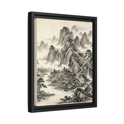 Framed Chinese Landscape | Ink Mountain Art Print | Zen Oriental Wall Decor