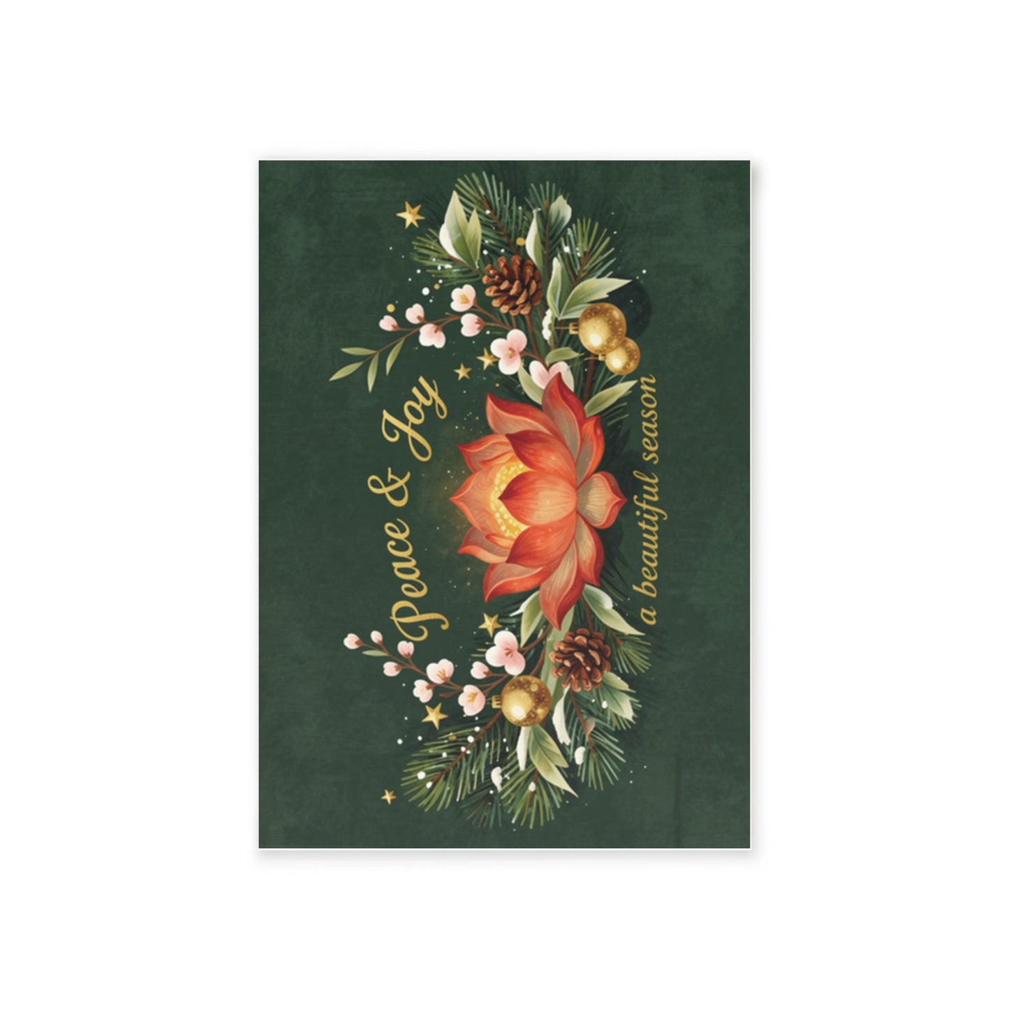 Peace & Joy Holiday Card — Festive Floral Christmas Greeting Card (Two-Sided)