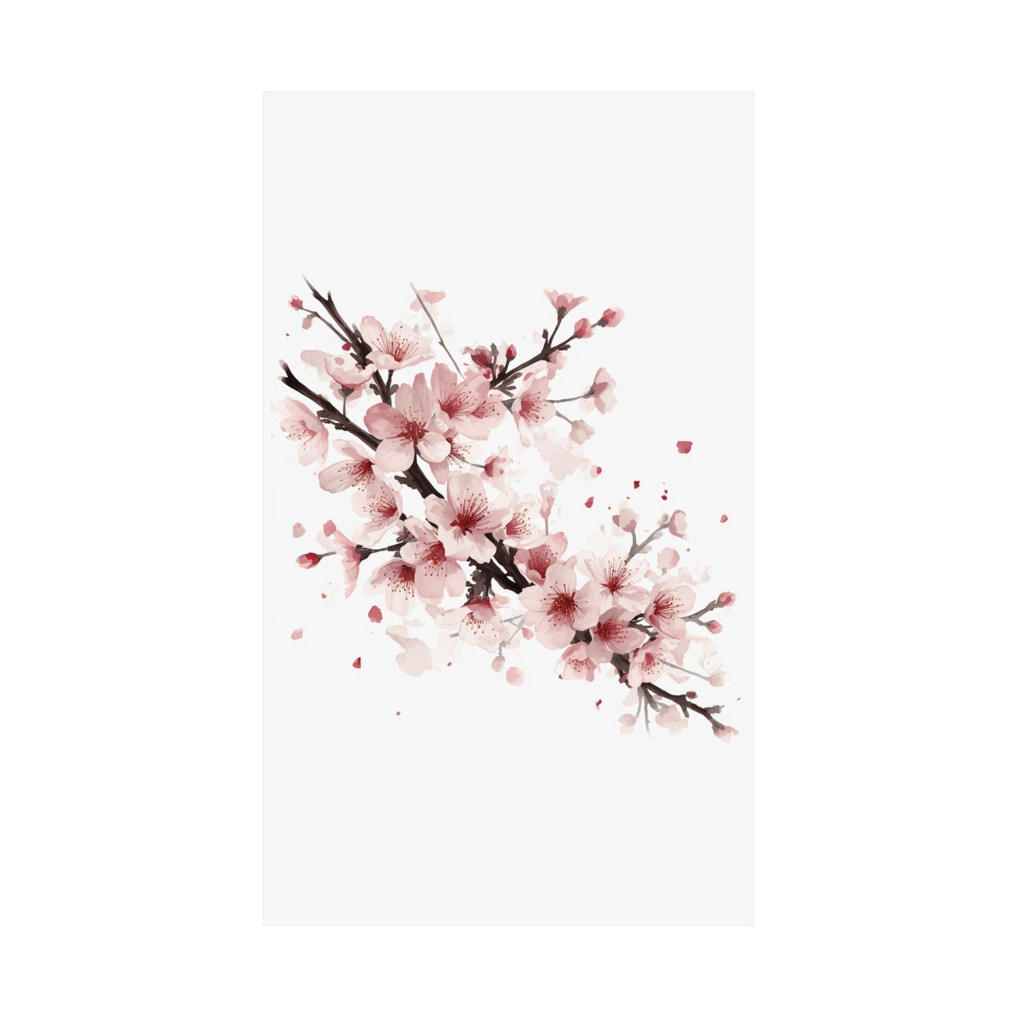 Chinese Cherry Blossom Wall Art | Watercolor Sakura Print, Oriental Floral Poster