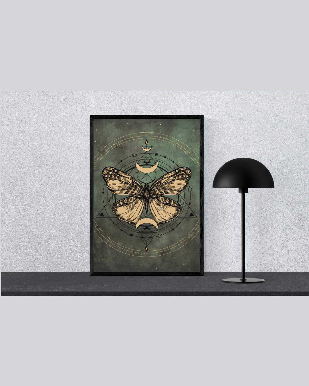 Celestial Lunar Moth Art Print | Luxury Sacred Geometry Wall Decor, High-End Witchy Moon Phases Digital Download PNG