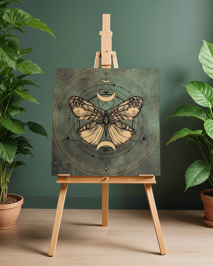 Celestial Lunar Moth Art Print | Luxury Sacred Geometry Wall Decor, High-End Witchy Moon Phases Digital Download PNG