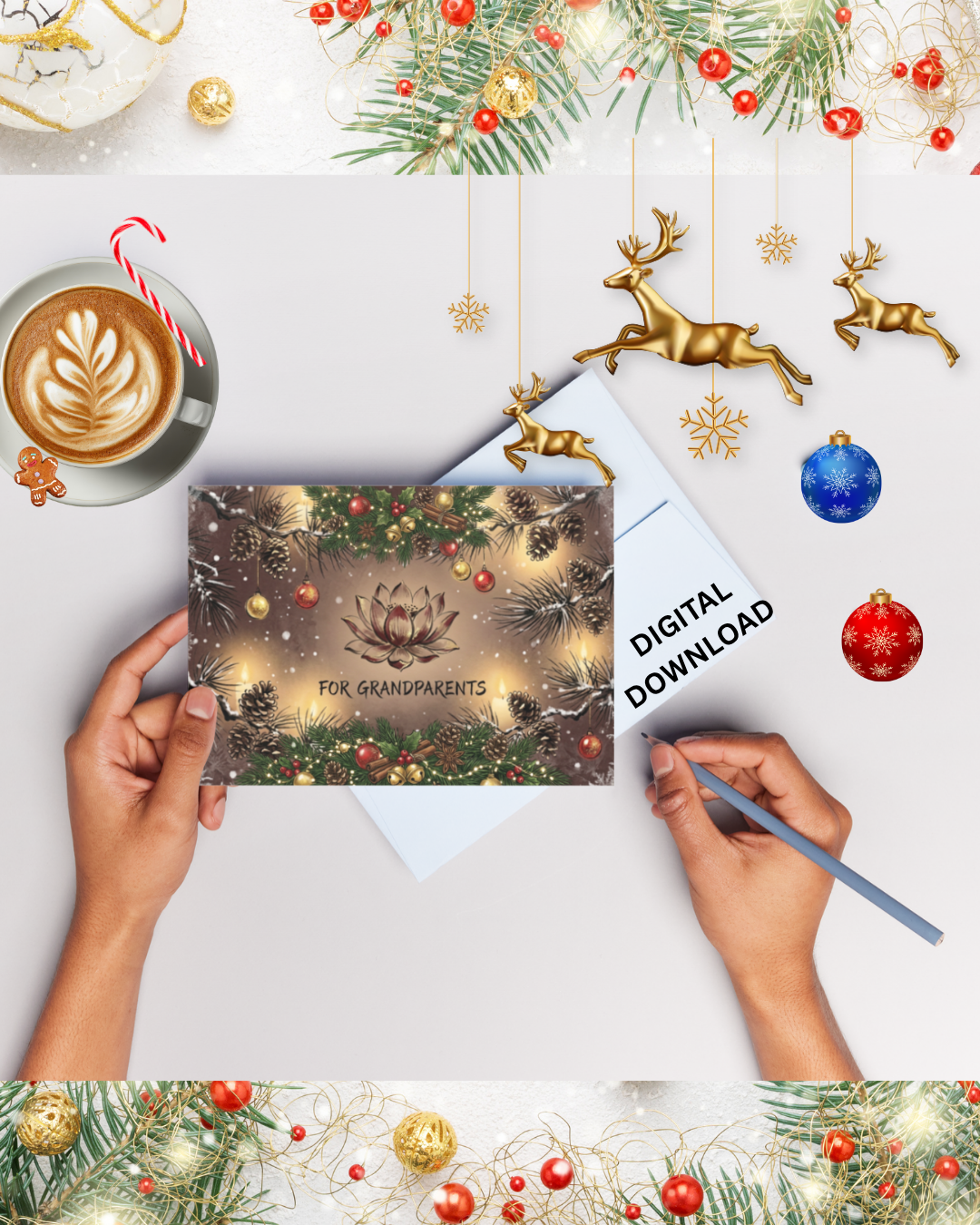 For Grandparents Luxury Christmas Card – Printable Digital Download (5x7, A6, A5)