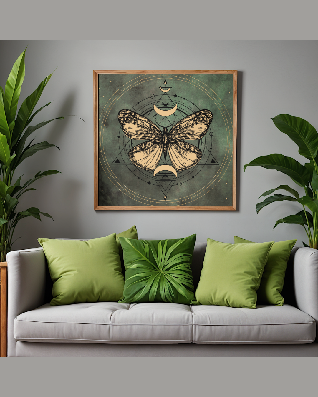 Celestial Lunar Moth Art Print | Luxury Sacred Geometry Wall Decor, High-End Witchy Moon Phases Digital Download PNG