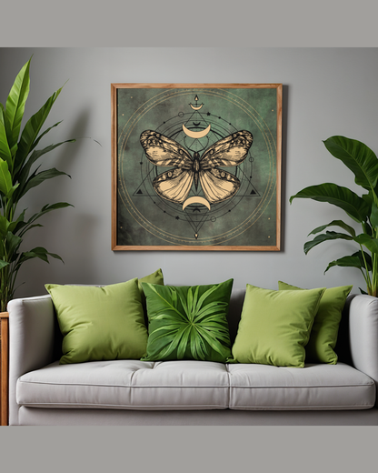 Celestial Lunar Moth Art Print | Luxury Sacred Geometry Wall Decor, High-End Witchy Moon Phases Digital Download PNG