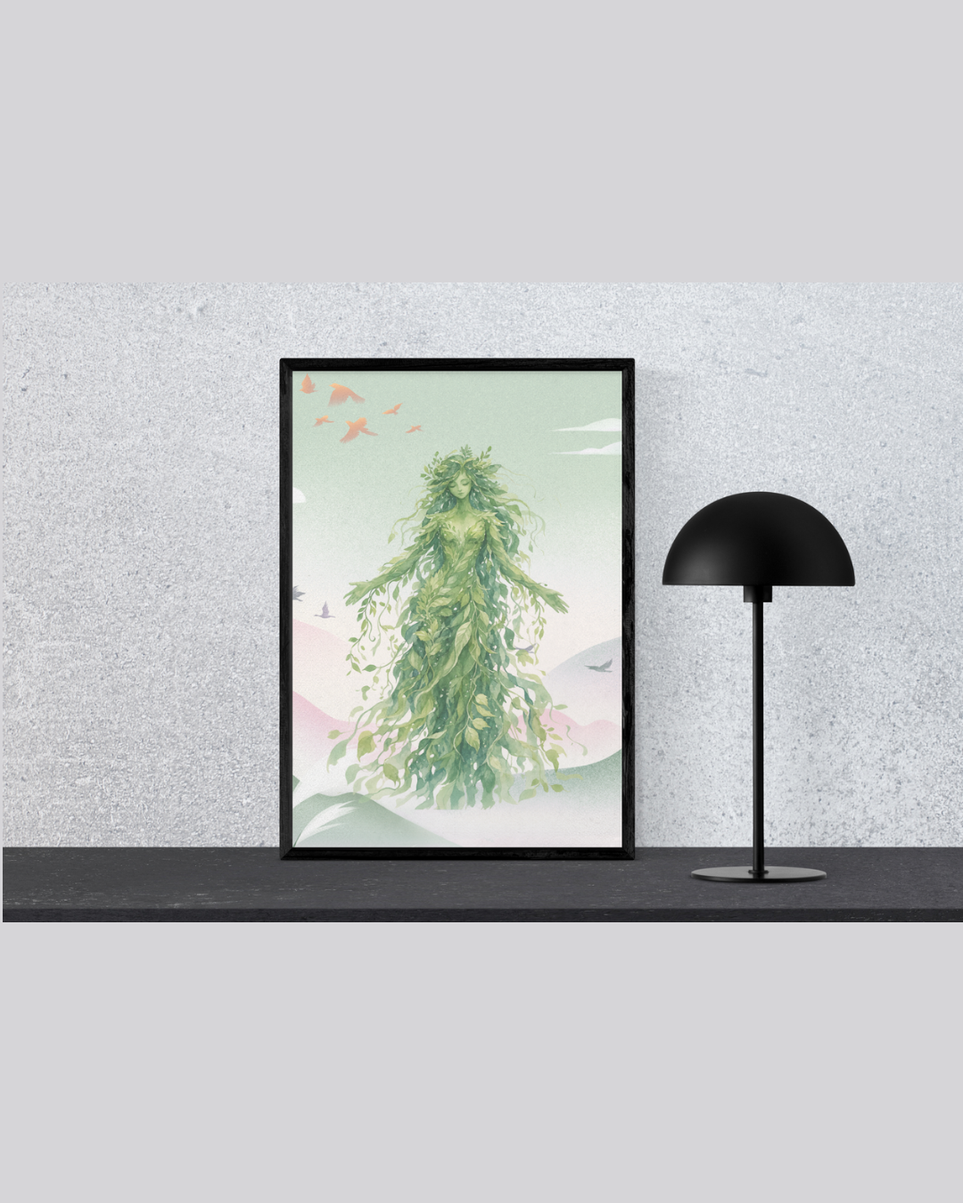 Mother Nature Forest Spirit Art Print | Earth Goddess Digital Download Poster | Mythical Greenery Leaves Wall Art | High-Res Printable PNG