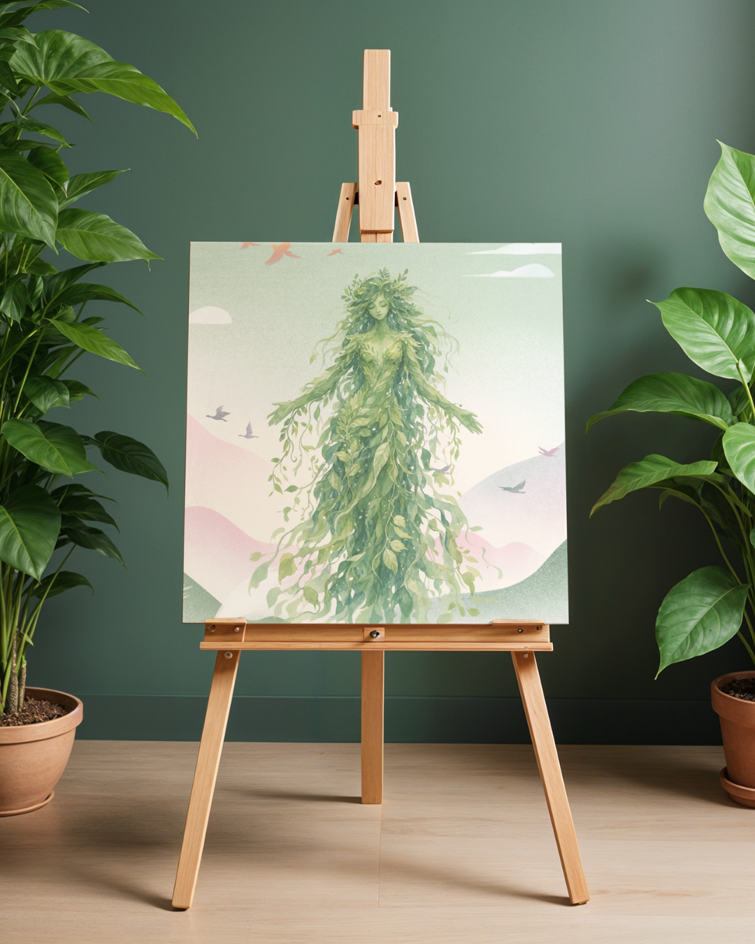 Mother Nature Forest Spirit Art Print | Earth Goddess Digital Download Poster | Mythical Greenery Leaves Wall Art | High-Res Printable PNG