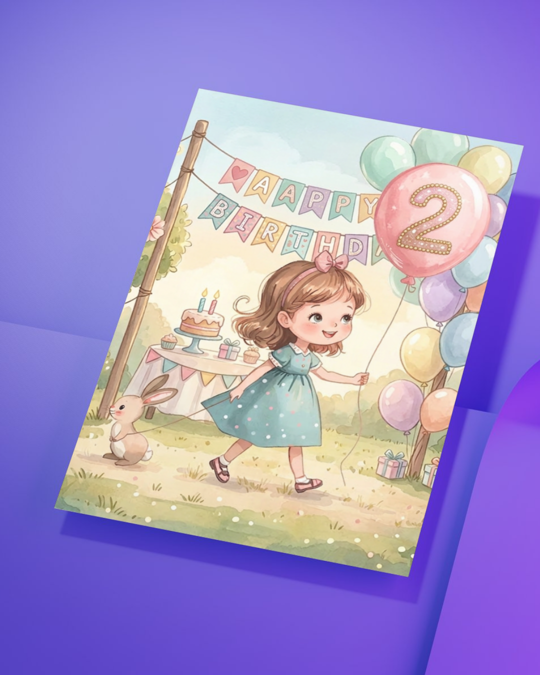 2nd Birthday Card for Girl – Printable Pink Birthday Card | Instant Digital Download