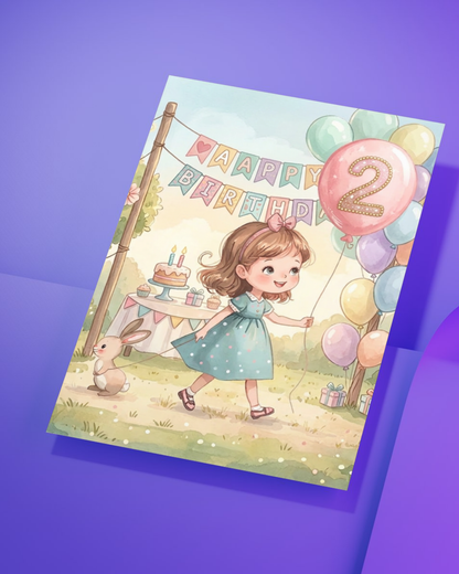 2nd Birthday Card for Girl – Printable Pink Birthday Card | Instant Digital Download