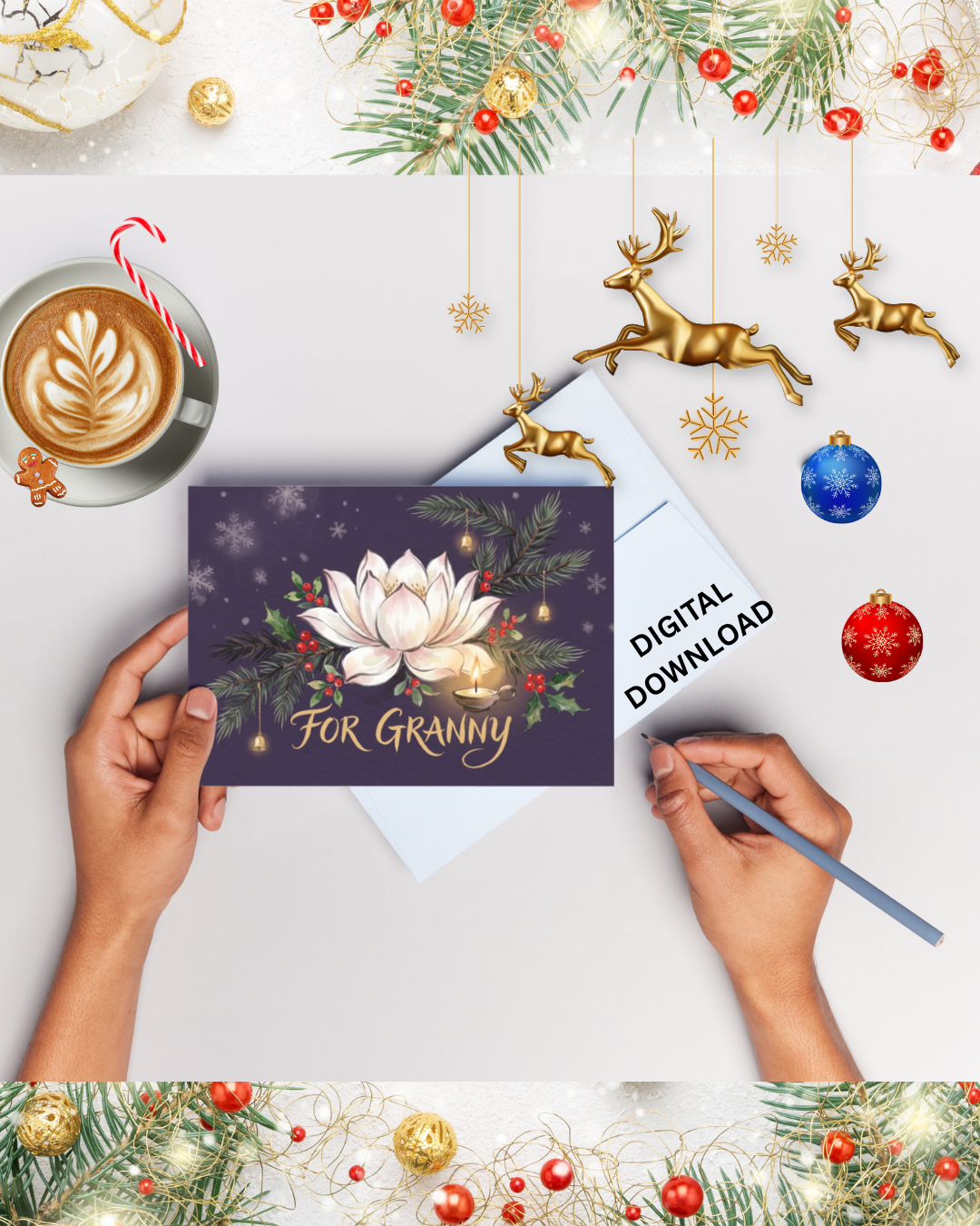 For Granny Luxury Christmas Card – Printable Digital Download (5x7, A6, A5)