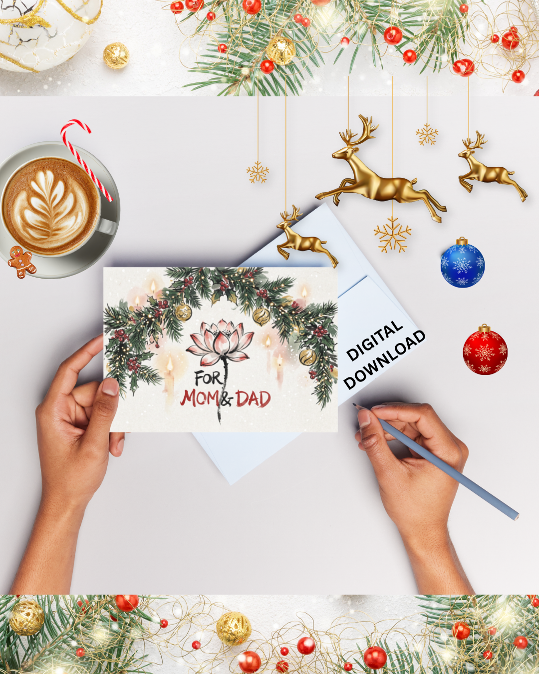 For Mom & Dad Luxury Christmas Card – Printable Digital Download (5x7, A6, A5)